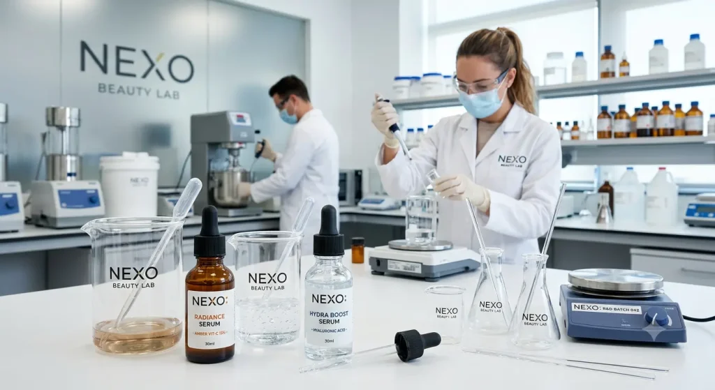 Beauty product manufacturing laboratory for skincare haircare and cosmetic product development