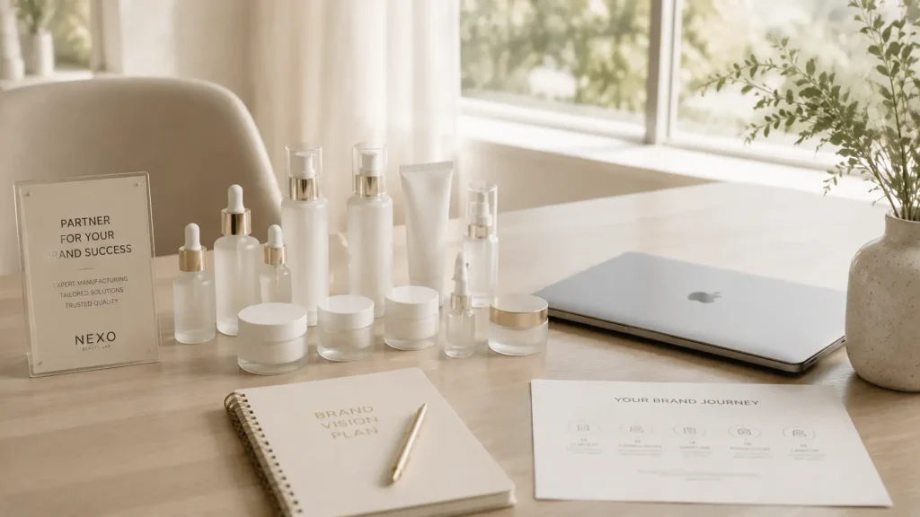 Beauty product manufacturing cost consultation with cosmetic samples and development documents