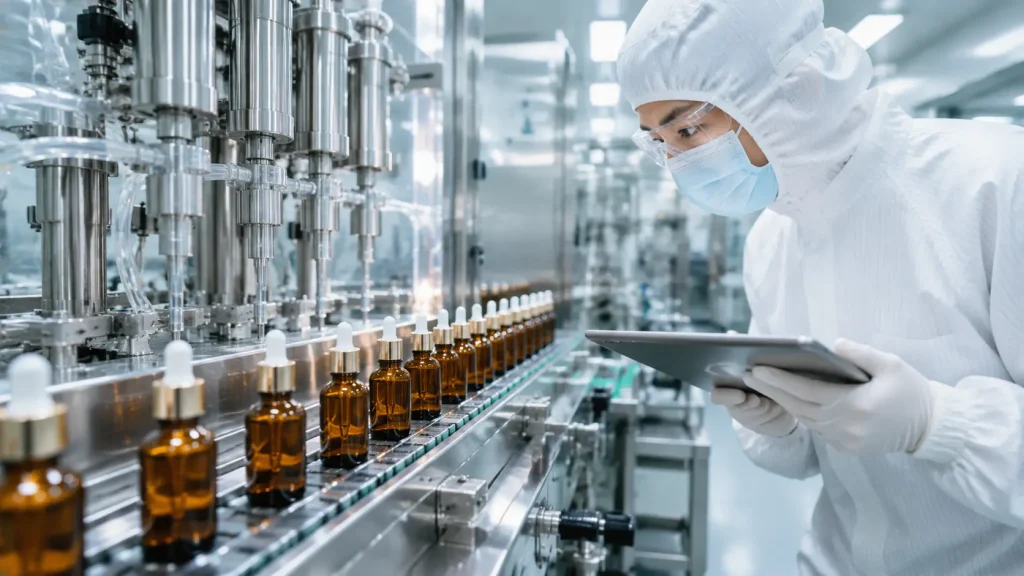 Cosmetic manufacturing and quality control in a GMP production facility