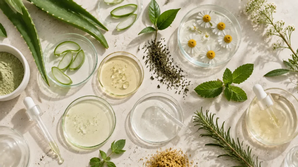 Cosmetic raw materials and botanical ingredients sourced for skincare manufacturing