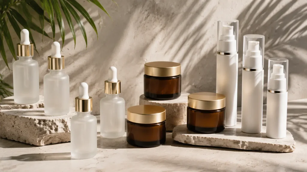 Stock and custom cosmetic packaging options for beauty product manufacturing