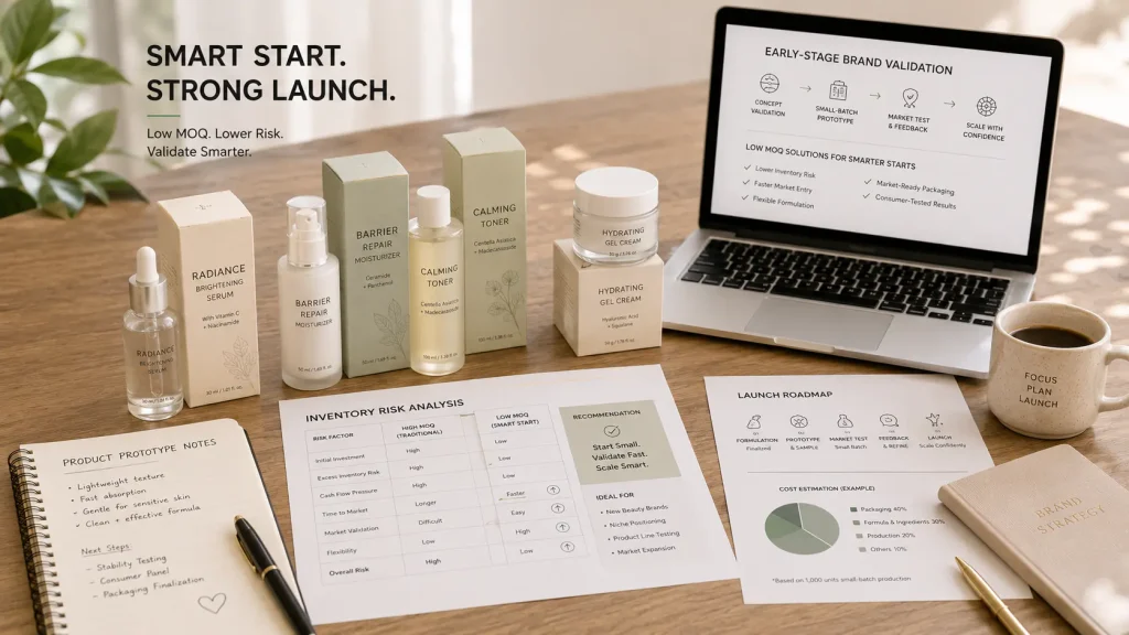 Low MOQ cosmetic manufacturing for beauty brand market testing and inventory risk management