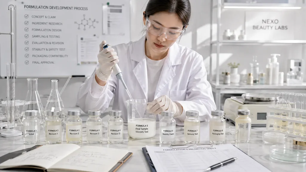 Cosmetic formulation and laboratory sample revision stage of product development