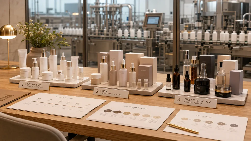 Private label ODM and custom OEM cosmetic development paths from concept to mass production