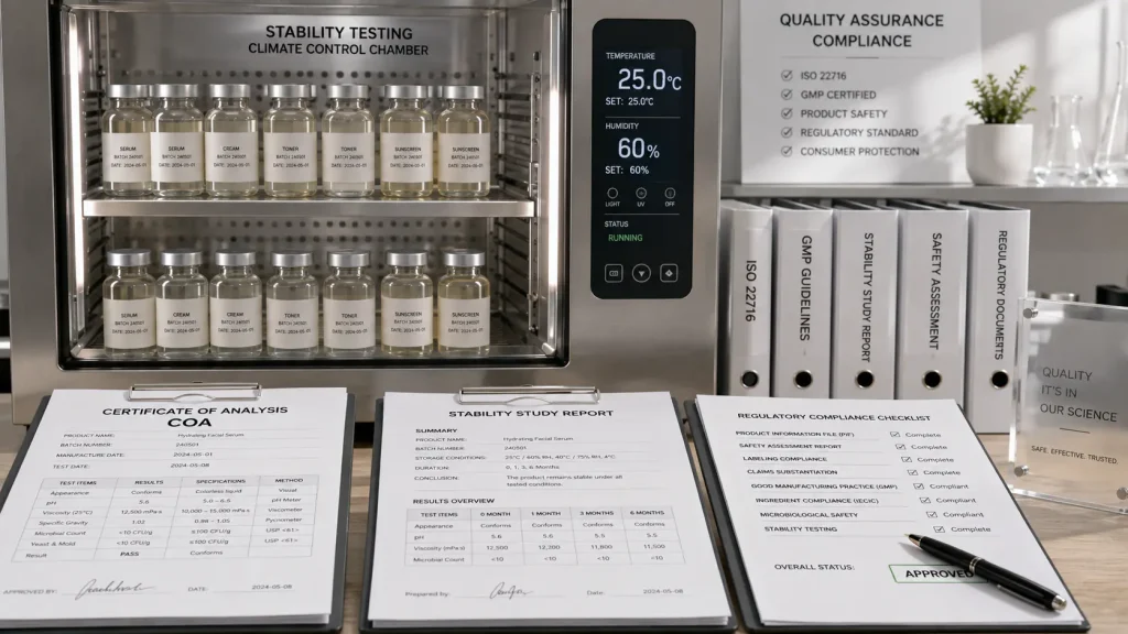 Cosmetic product testing stability packaging compatibility and regulatory review