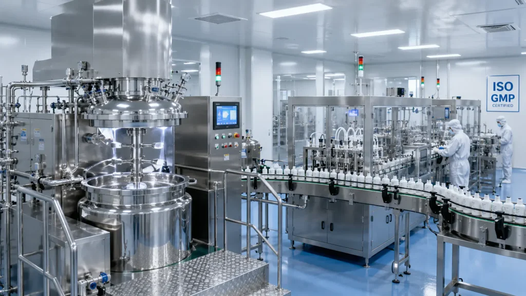 Commercial cosmetic manufacturing and scale-up production equipment for formula transfer