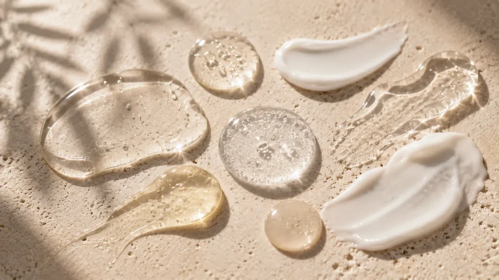 Cosmetic sensory testing of serum and cream texture spreadability absorption and residue