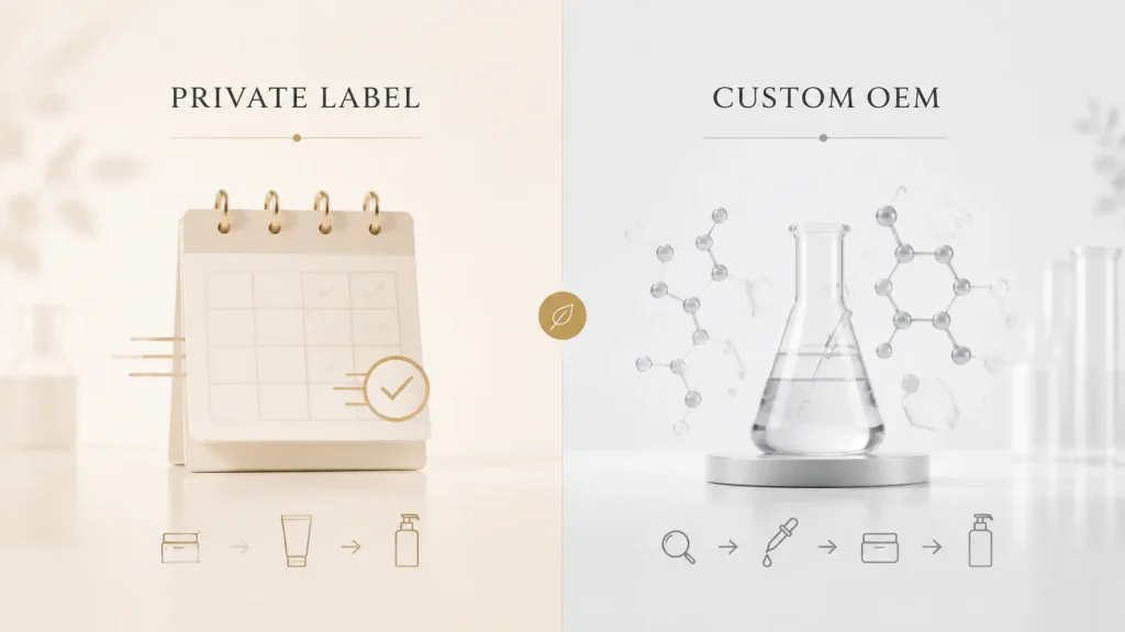 Private label skincare vs custom OEM cosmetic manufacturing comparison