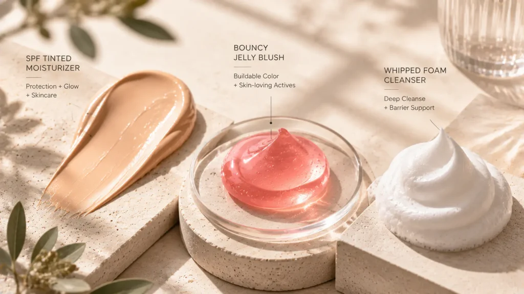 Sensorial cosmetic textures and hybrid beauty product formats for 2026