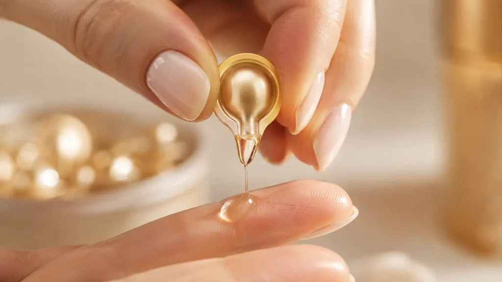 Single-dose serum capsule demonstrating individually sealed skincare dosage and precision application