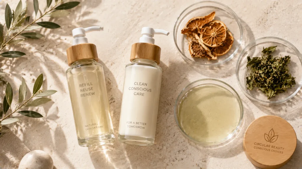 Sustainable cosmetic packaging and upcycled ingredients for beauty product development