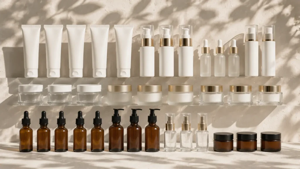Stock cosmetic packaging options for flexible OEM ODM and private label manufacturing