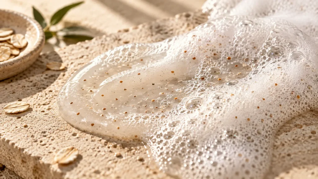 Exfoliating facial cleanser formulation combining cleansing and texture-care strategies