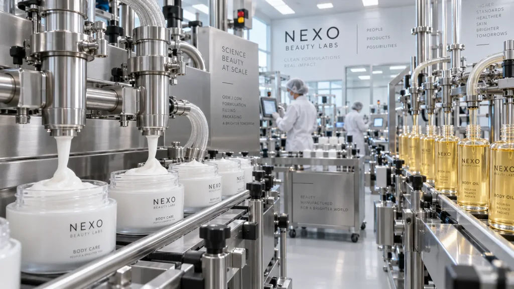 Commercial body oil serum and cream manufacturing and filling process