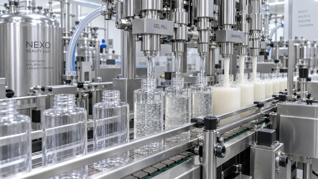 Commercial body wash shower gel and exfoliating cleanser manufacturing and filling line
