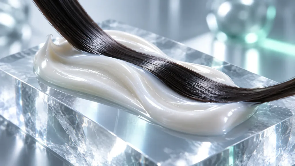 Creamy hair conditioner texture developed for slip softness and damage-care routines