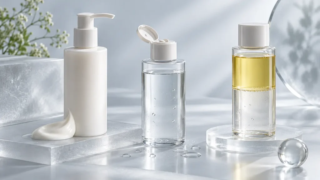 Packaging systems for cleansing milk micellar water and bi-phase makeup remover