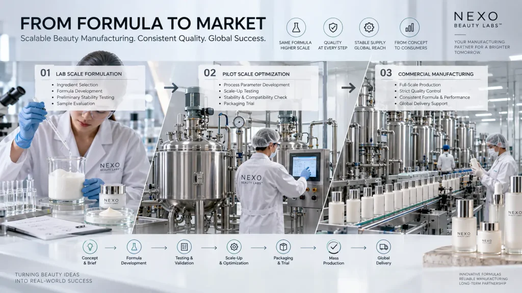 Cosmetic formula stability from laboratory development through scale-up and commercial manufacturing