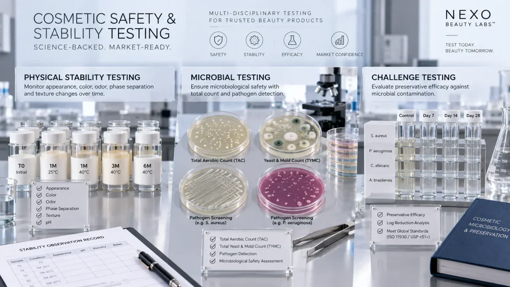 Comparison of cosmetic stability microbiological quality and preservative efficacy evaluation