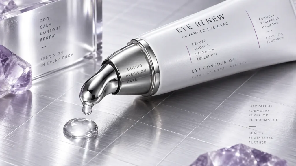 Eye gel packaging with precision cooling applicator for targeted dispensing and massage