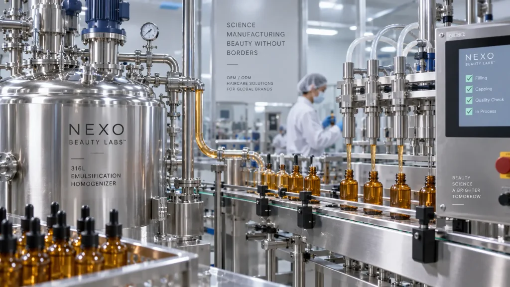 Commercial hair oil and hair serum manufacturing mixing emulsification and filling