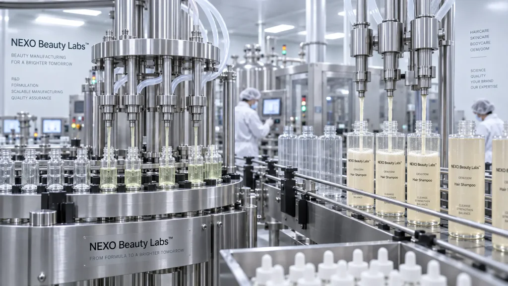 Commercial manufacturing and filling for shampoo conditioner and scalp serum haircare products