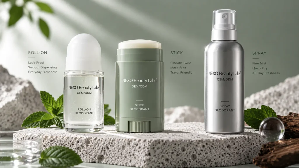 Packaging components for roll-on stick and spray deodorant product development