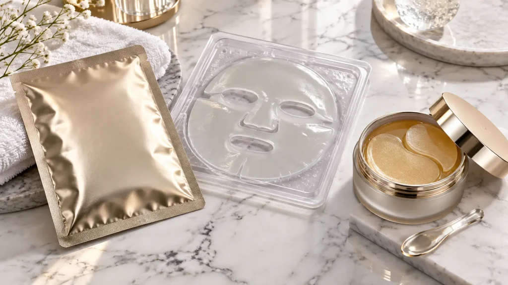 Protective packaging formats for sheet masks hydrogel masks and eye patches