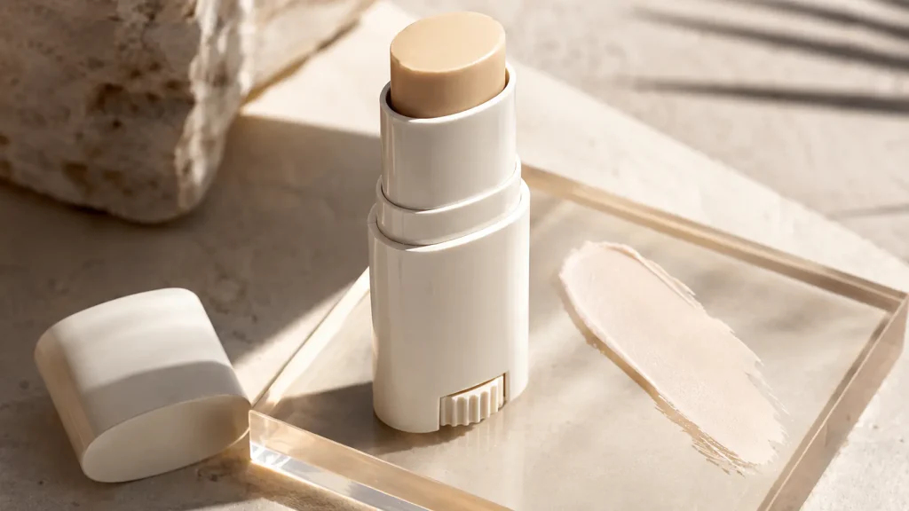 Portable matte sunscreen stick formulation and direct application format